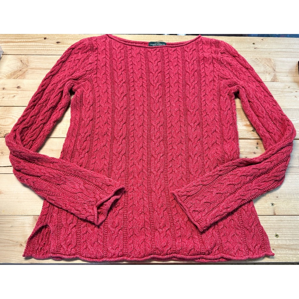 Cable Knit Crew Neck Sweater - Pink